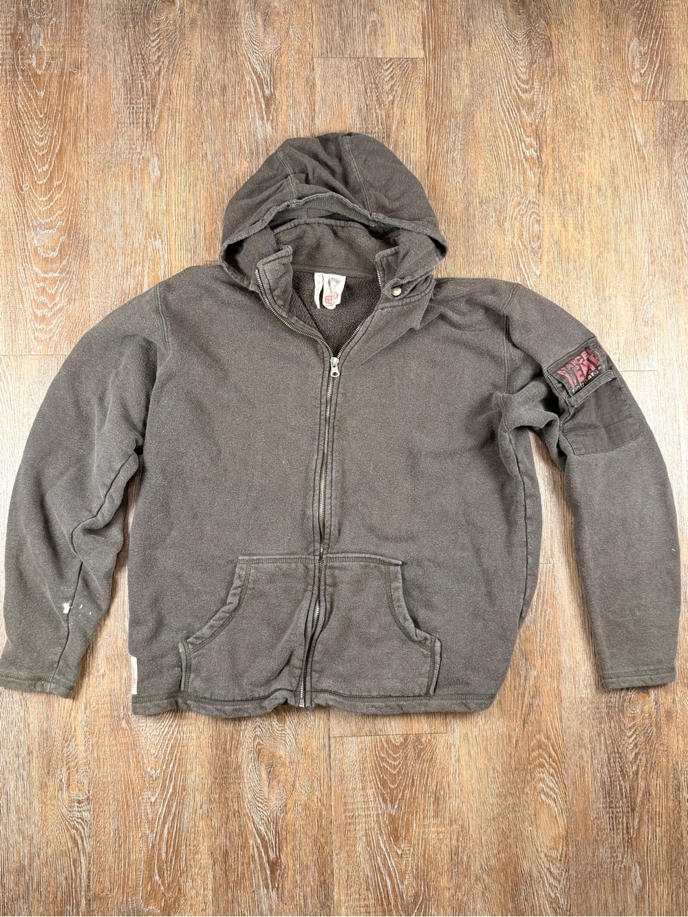 Marcel Hemp Zip Up Hoodie Olive Brown Removable Hood Phone Pocket | Size: M